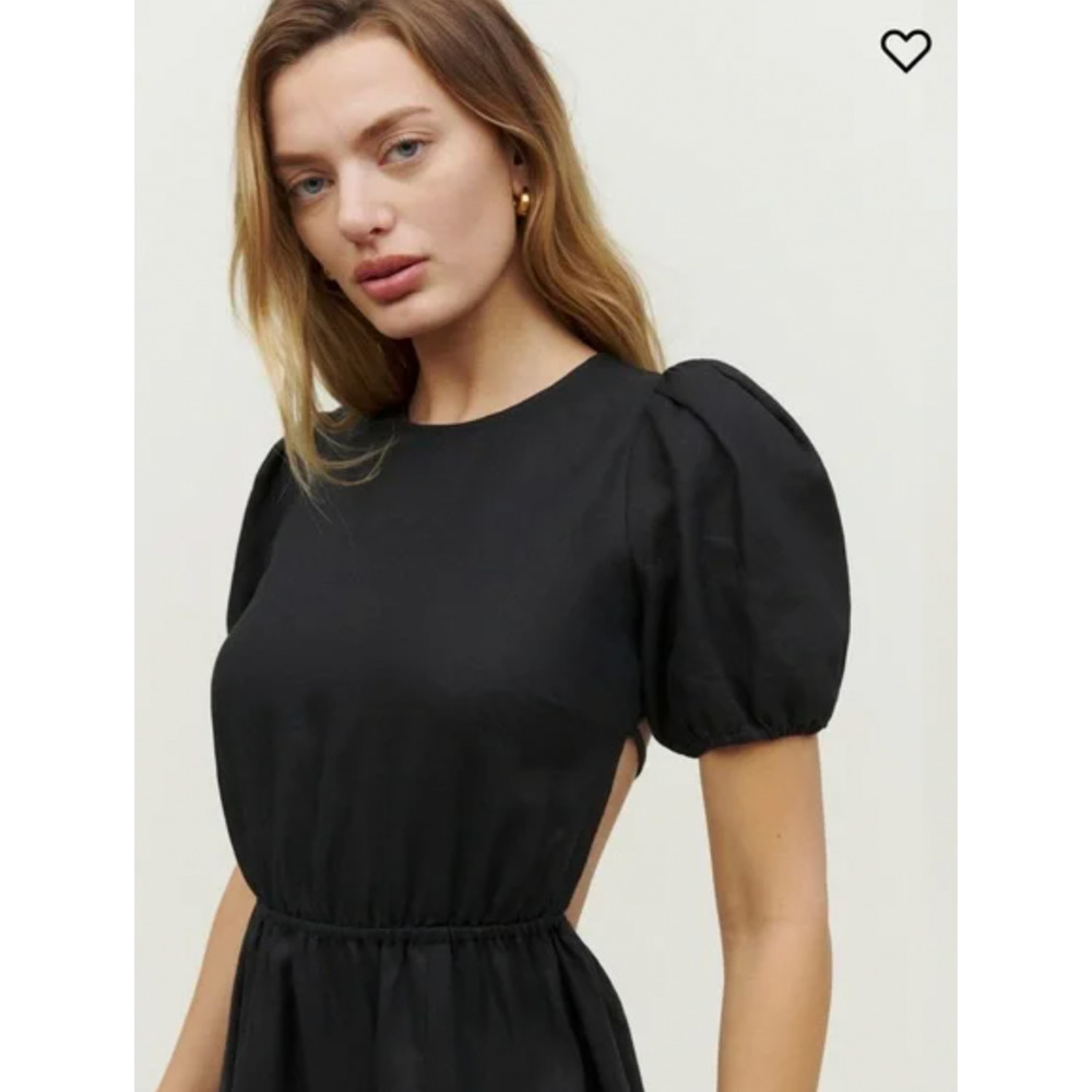 Reformation 12 Anneliese Linen Midi Dress $248 Puff Sleeve Backless Fit Flare - Picture 3 of 15